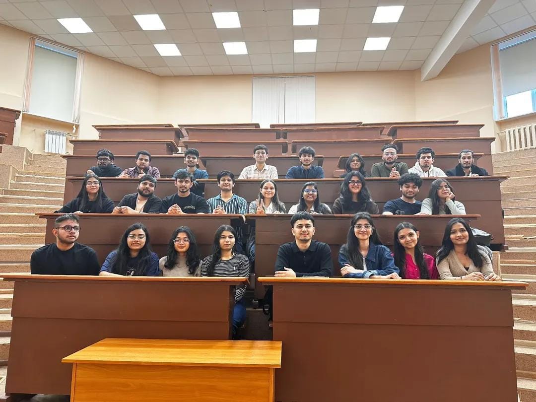 Indian MBBS students in a lecture hall at a Russian government medical university